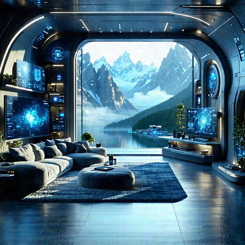 Tech Digital Art: Futuristic Smart Home With Image, There