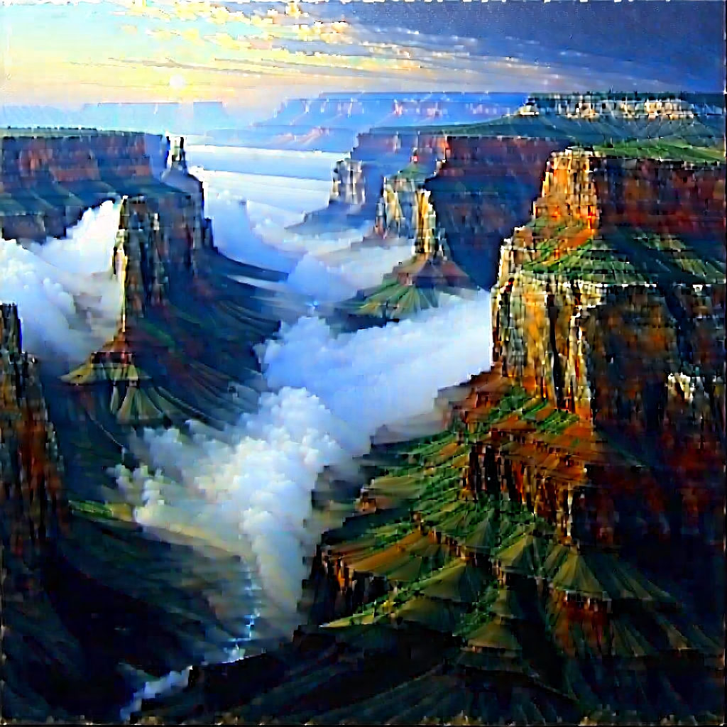 Nature Oil Painting: Canyon During Foggy Morning With Beautiful Landscape