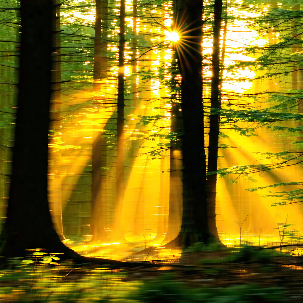 Nature Long Exposure Photography: (forest:1.34) scene during golden hour