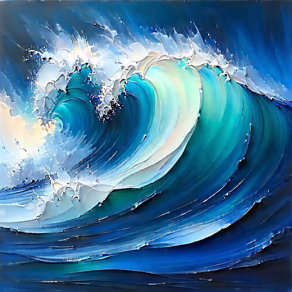 Abstract Acrylic Painting: Abstract Interpretation Of Wave Motion With Large, Blue