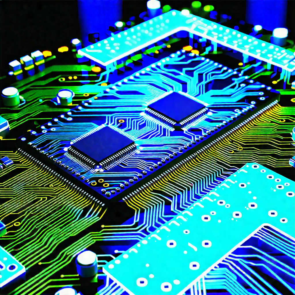 Tech Low Poly: Circuit board with blue light glow