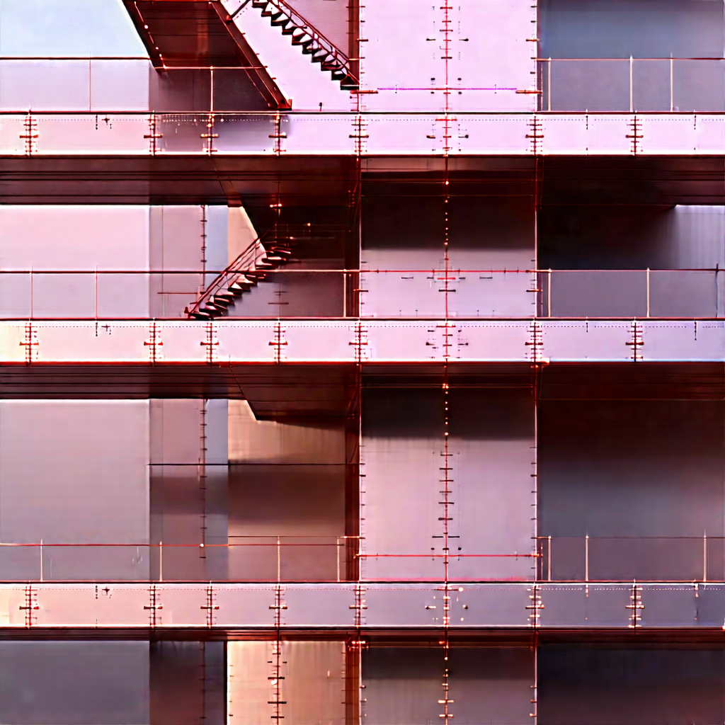 Abstract Technical Illustration: Metal Construction With Texture With Large Building