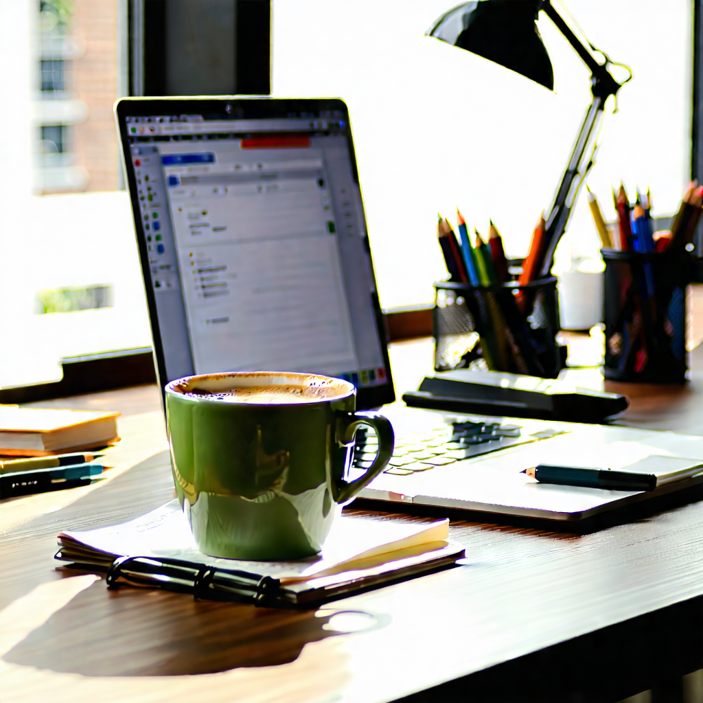 Business Stock Photography: Workplace with laptop and coffee on desk