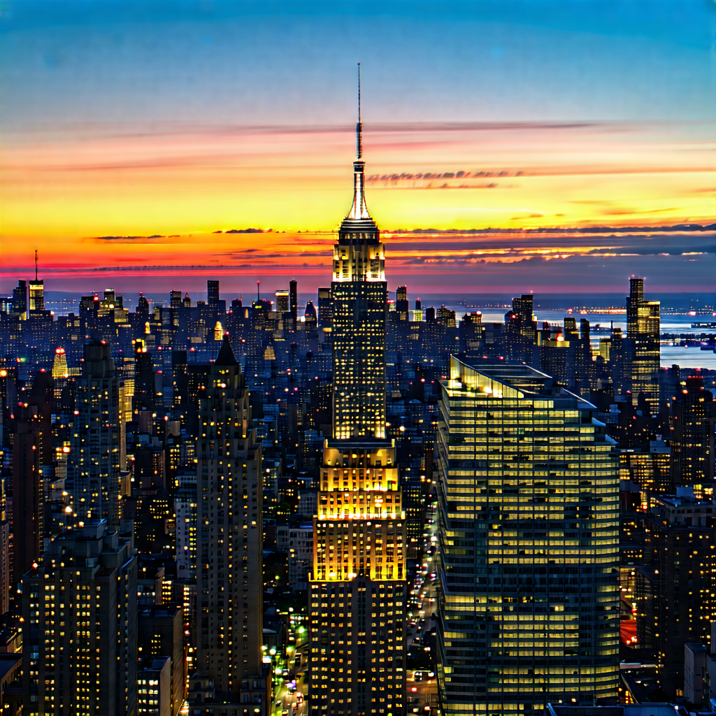 Urban Stock Photography: Cityscape Of Modern Metropolis During Sunset With Nighttime View