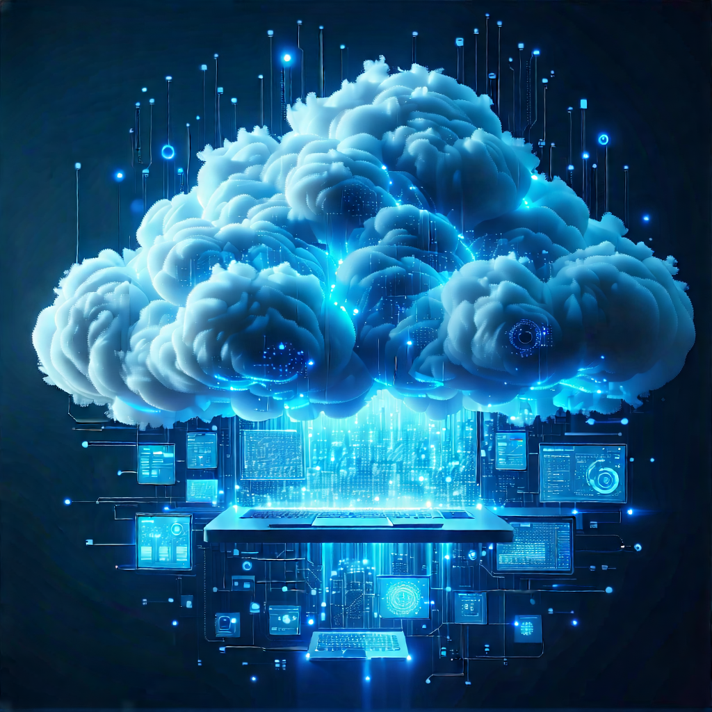 Tech Digital Art: (cloud:1.1) Computing Visualization With Large, Blue