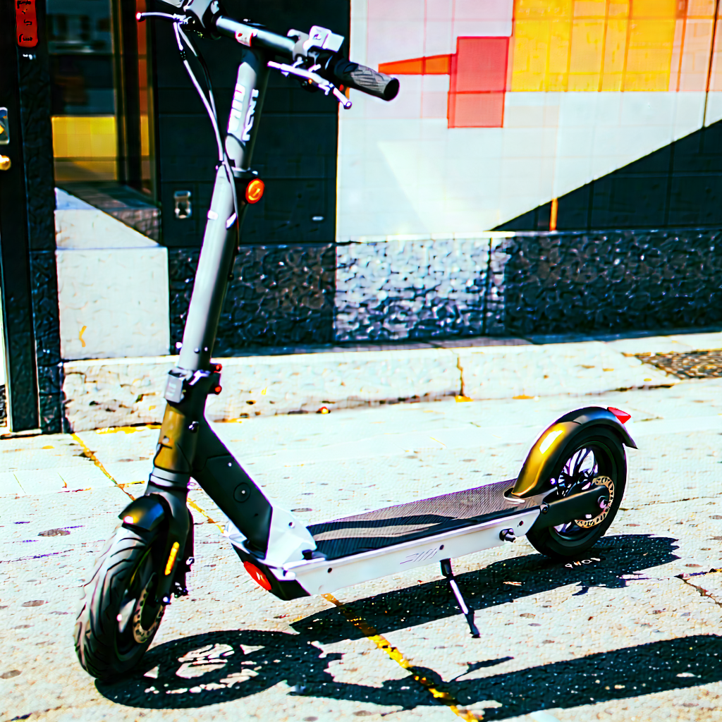 Urban Product Photography: City Electric Scooter In Arts District With Small, Two-wheeled