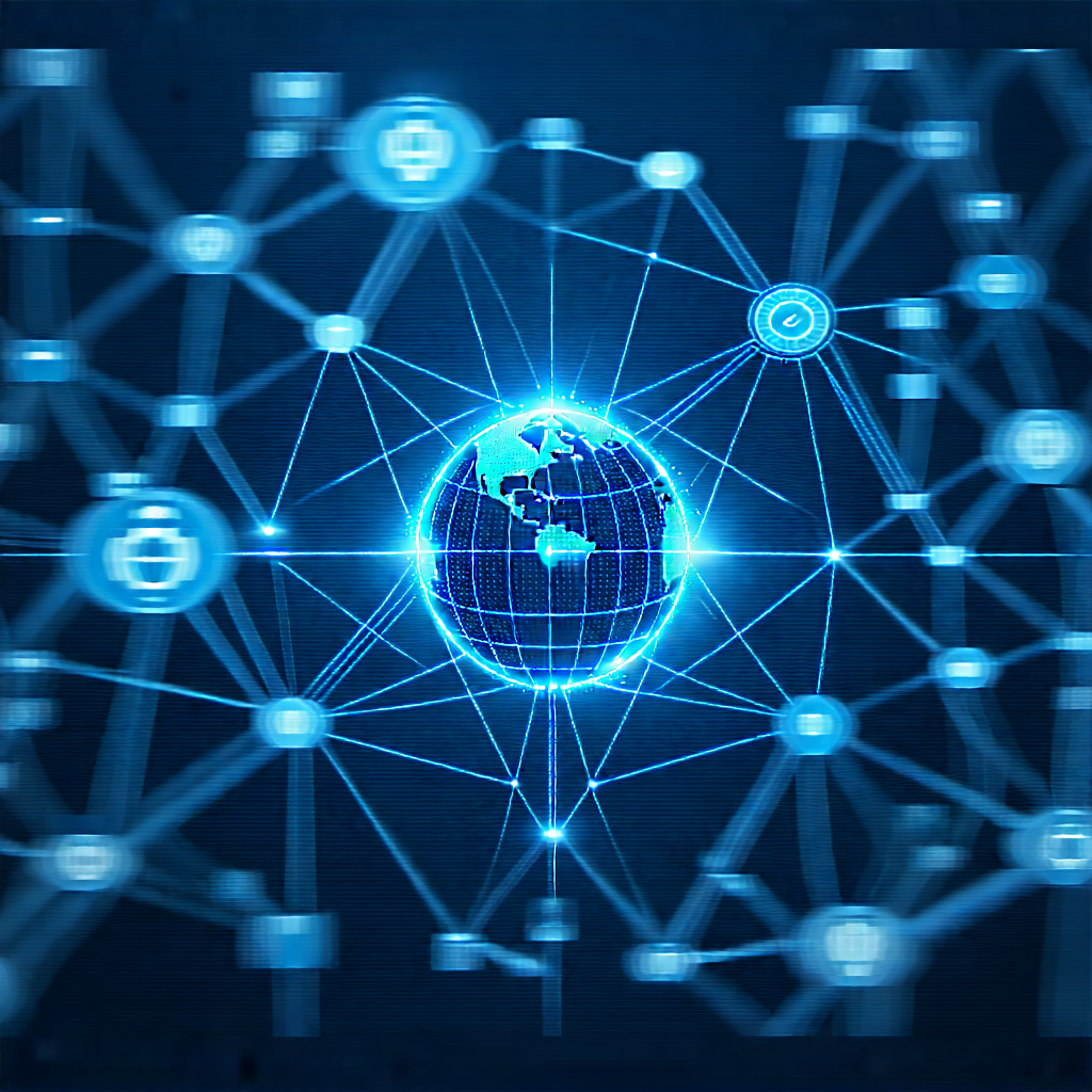 Tech Digital Illustration: Blockchain network visualization