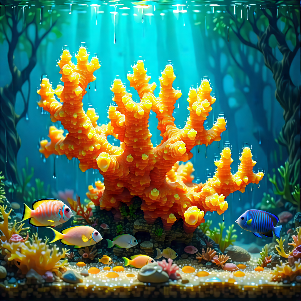 Nature Oil Painting: Coral reef in rainy season