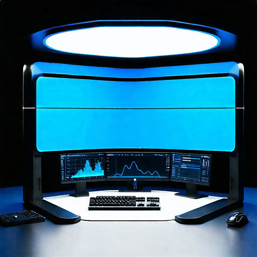 Tech Low Poly: Futuristic (digital:1.4) workspace