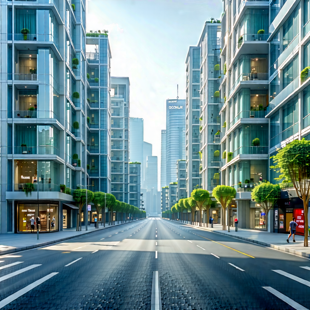 Urban Cinema 4D: Urban street with modern architecture