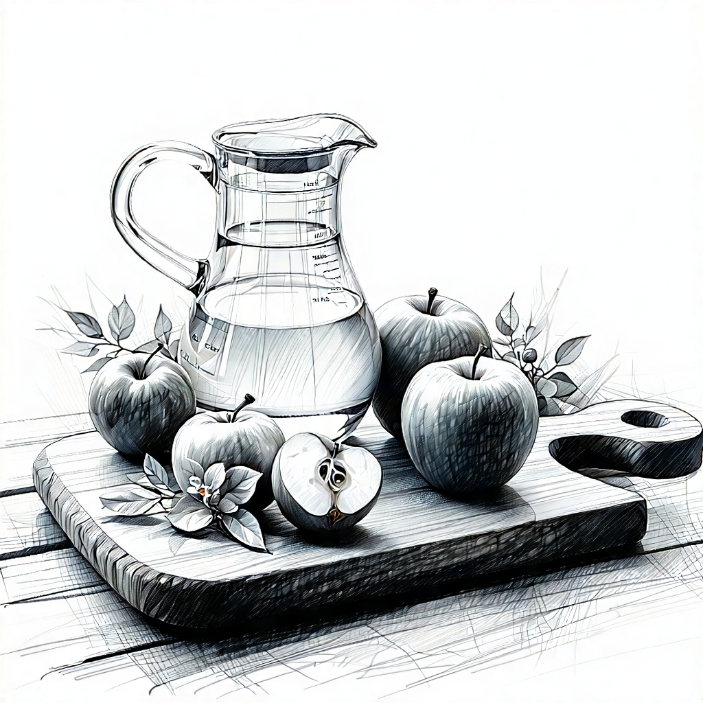 Lifestyle Pencil Sketch: Wellness Scene With Healthy Food With Image, There