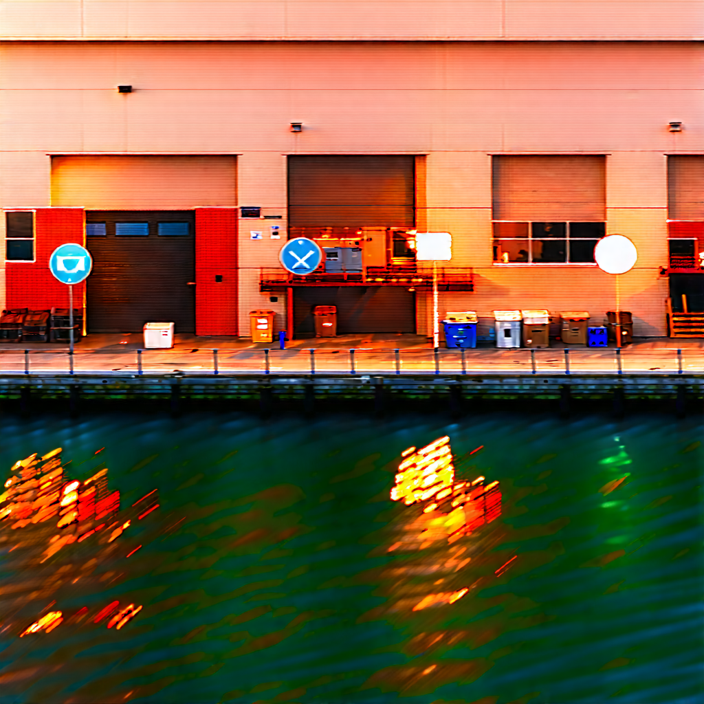 Urban Drone Photography: Aerial View Of Harbor District With Large Building