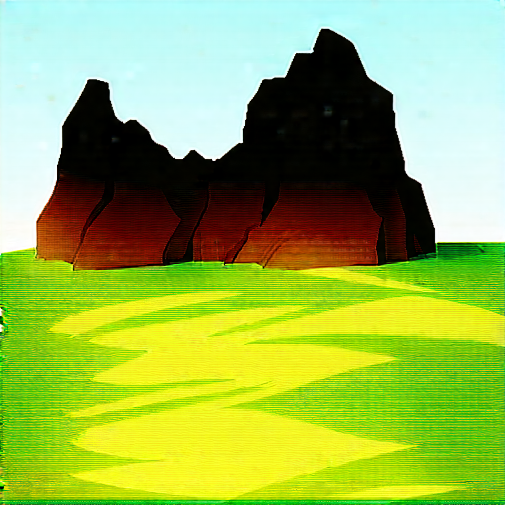Nature Acrylic Painting: Rock Formation In Spring Bloom With Large Rock