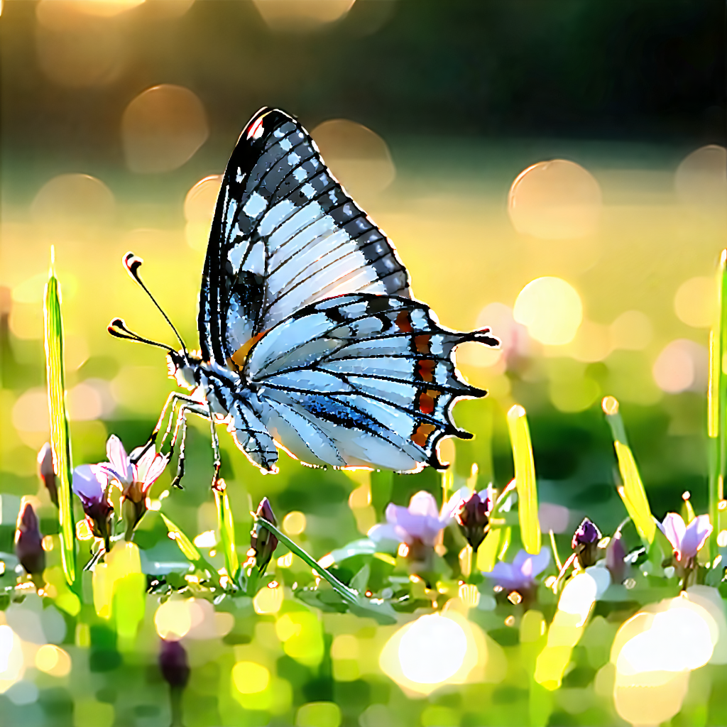 Nature Watercolor Painting: Butterfly In Prairie Grassland With Beautiful Butterfly