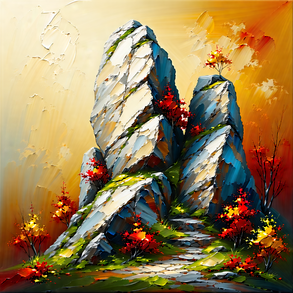 Nature Oil Painting: Rock Formation In Autumn Colors With Image, There
