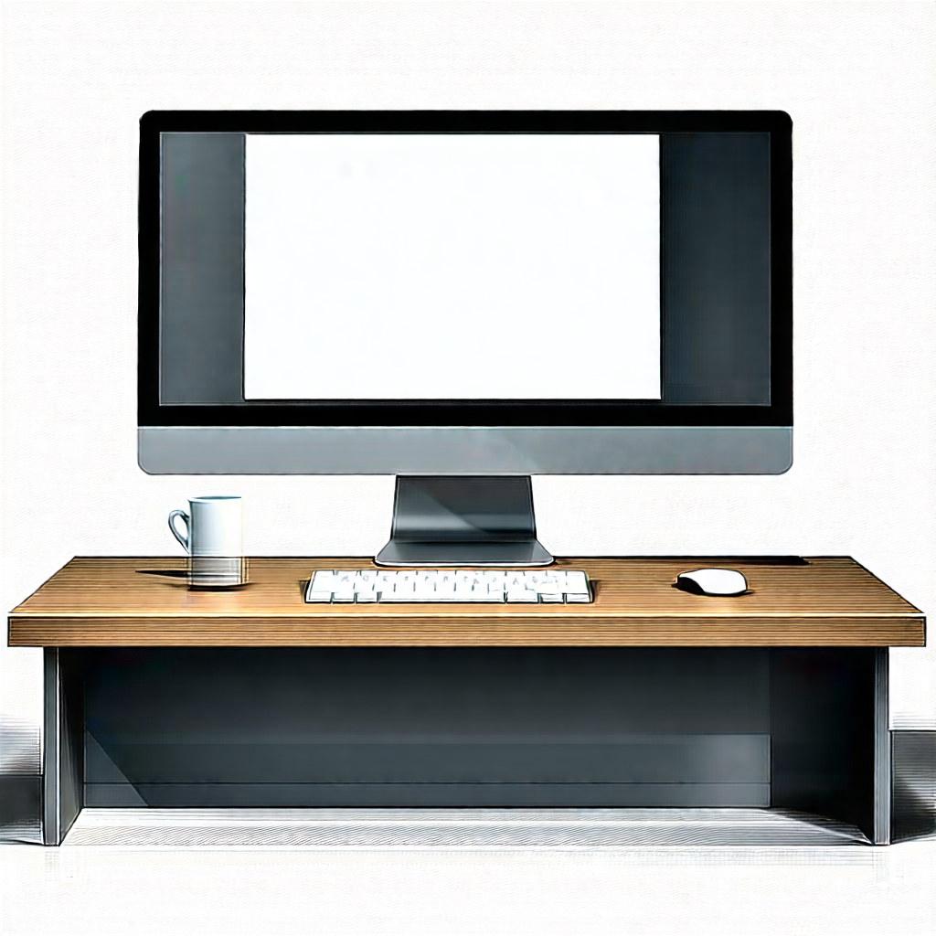 Business Digital Illustration: Workplace With Digital Devices On Desk With Computer Monitor