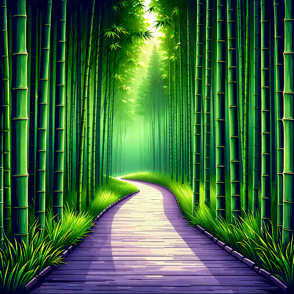 Nature Technical Illustration: Path Through Bamboo Grove With Pathway Surrounded