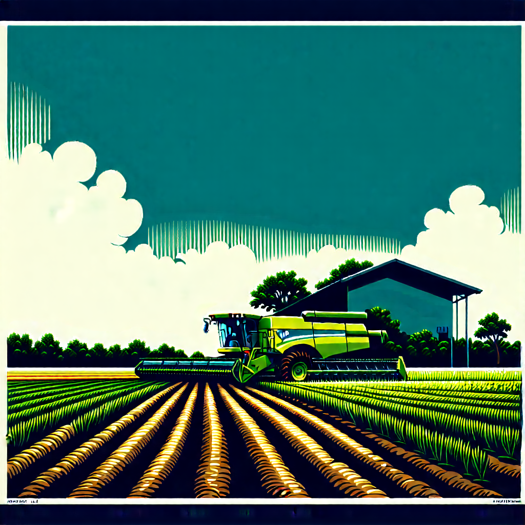 Tech Linocut Print: Agricultural Technology In Tech Office With Black White