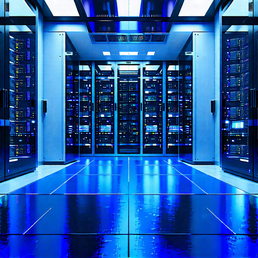 Tech Advertising Photography: (futuristic:1.24) Server Room With Image, There