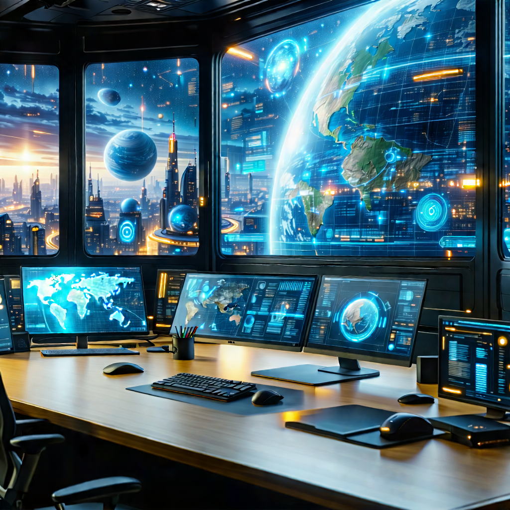 Tech Hdr Photography: (futuristic:1.27) Digital Workspace With Image, There