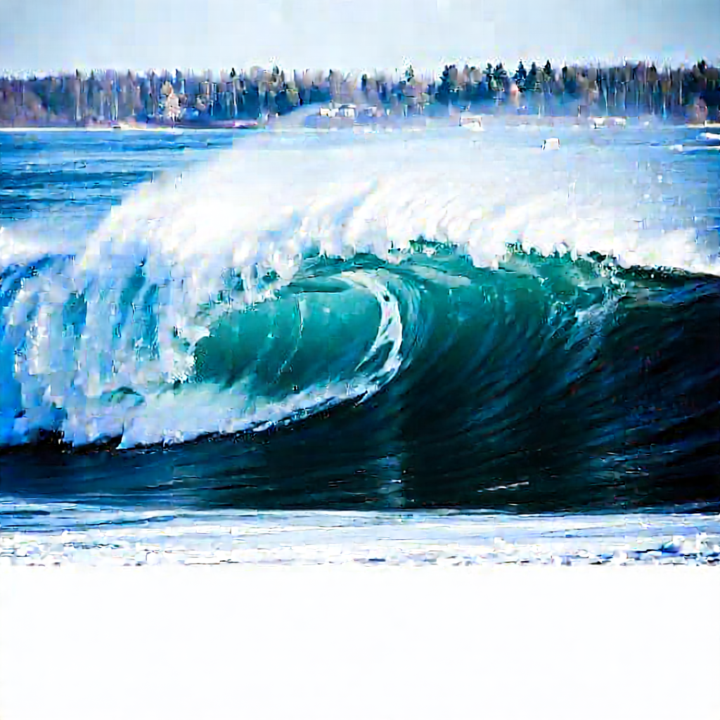 Nature Macro Photography: Ocean Waves Surrounded By Snow-covered (trees:1.37) With Large Wave