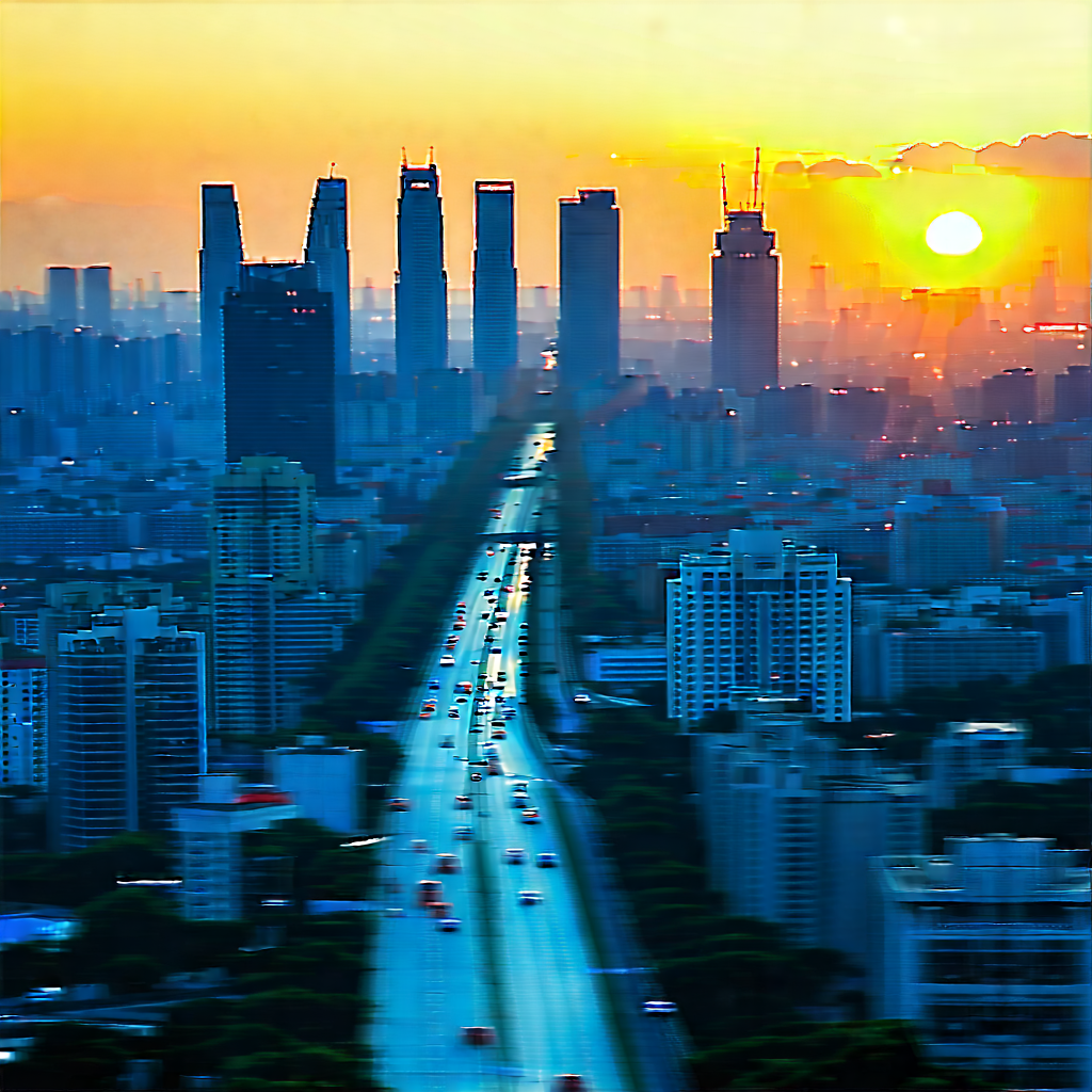 Urban Product Photography: Cityscape Of Urban Skyline During Sunrise With Beautiful Aerial