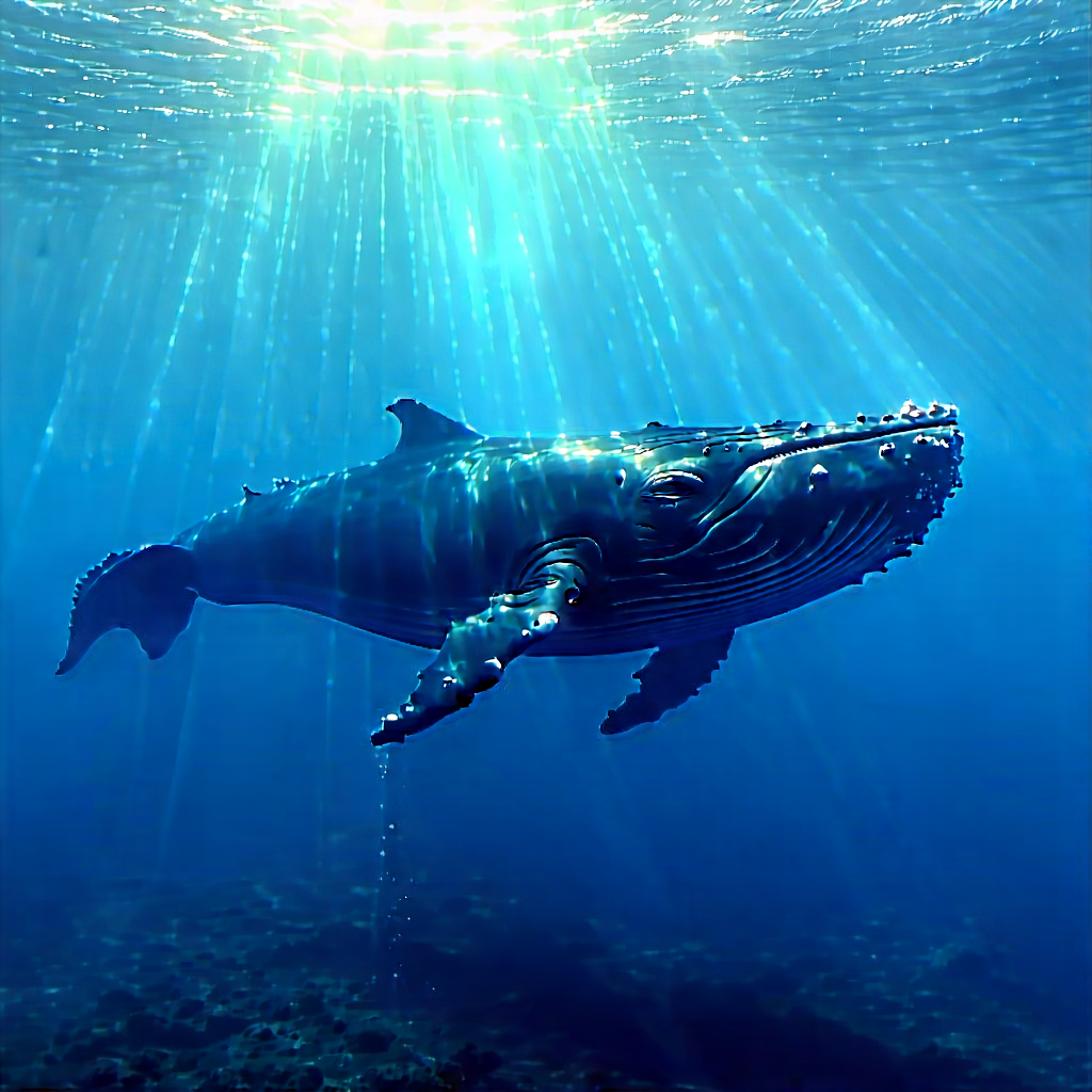 Nature Acrylic Painting: Whale In Ocean Waters With Large Blue