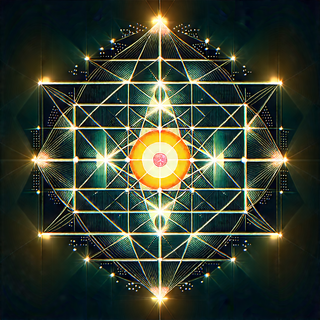 Abstract Retro Poster Style: Sacred Geometry With Shadow Play With Brightly Lit,