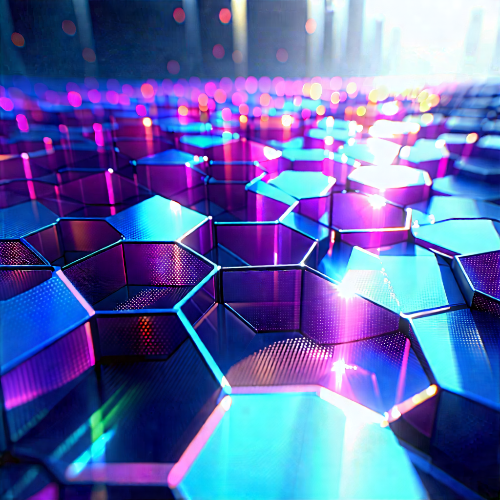 Abstract Holographic Art: Hexagonal pattern with translucent layers