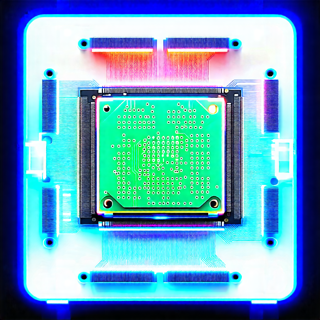 Tech Digital Illustration: Microchip with neon accents