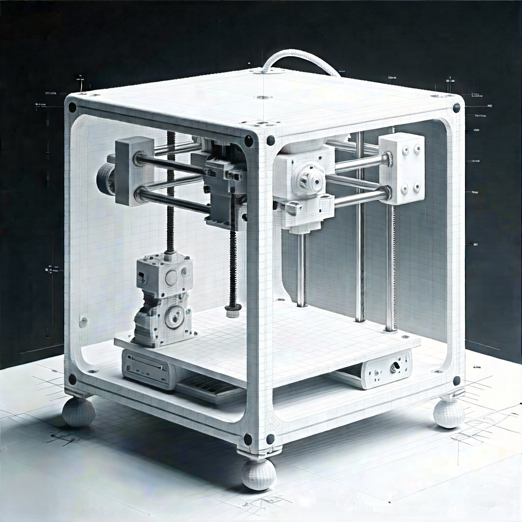 Tech Pencil Sketch: 3d printer with data streams