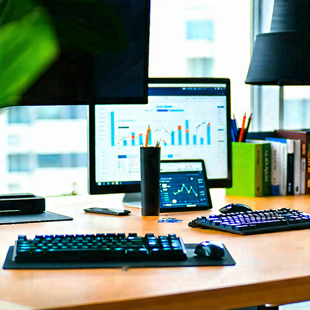 Business Architectural Photography: Workplace with digital devices on desk