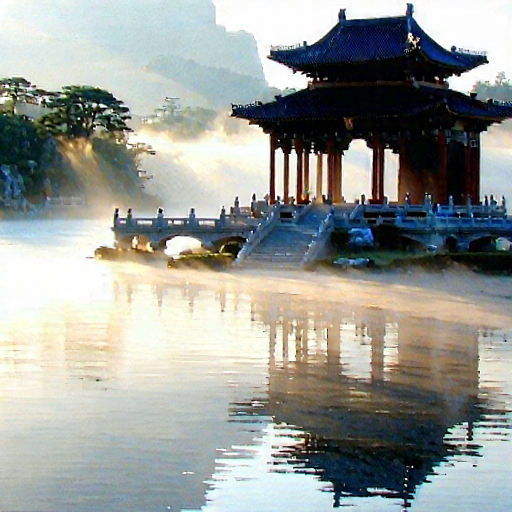 Urban Watercolor Painting: Cultural Center With Morning (mist:1.12) With Beautiful Chinese
