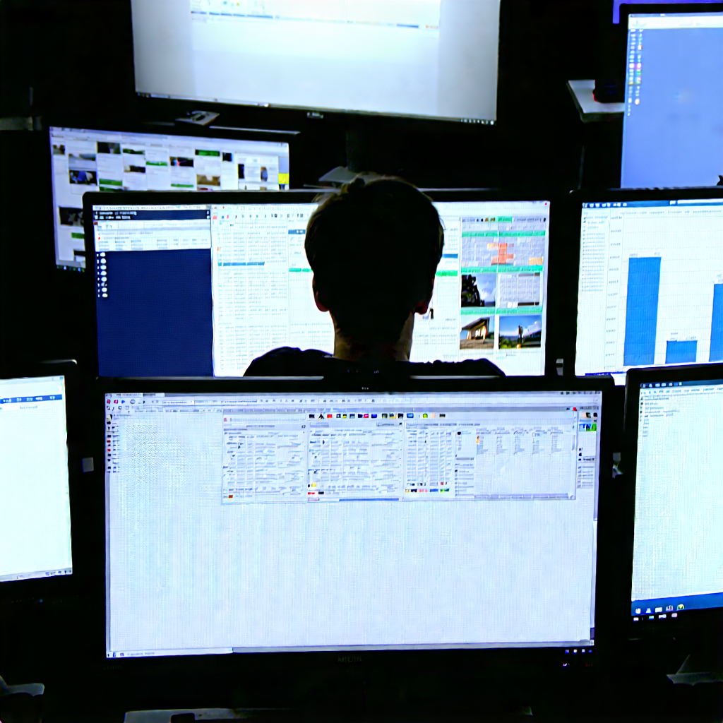 Business Product Photography: Education professional using multiple monitors