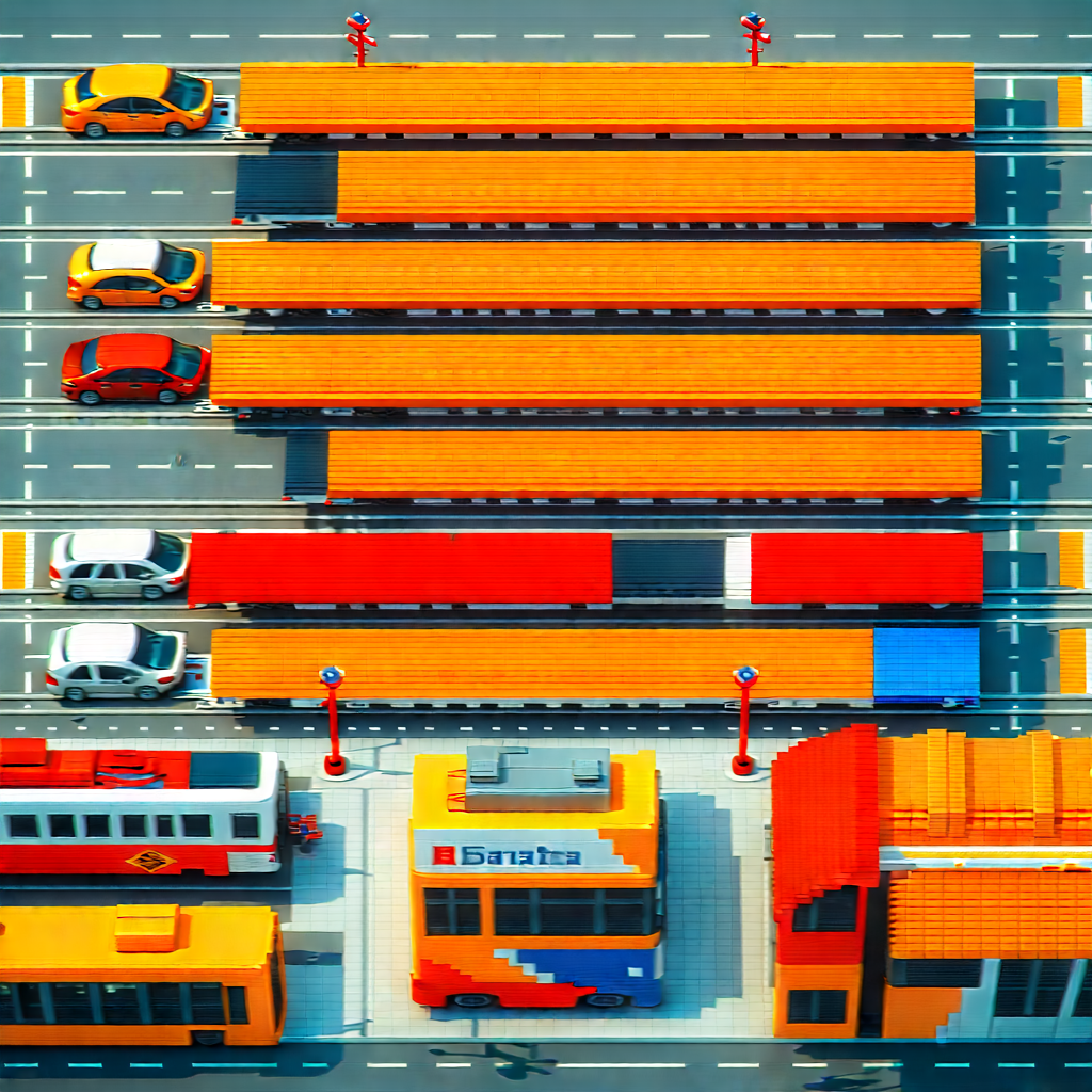 Urban Voxel Art: Aerial view of transportation hub