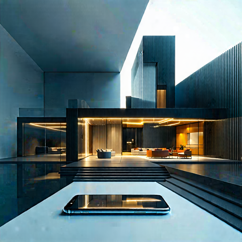 Tech Architectural Photography: Smartphone With Data Visualization With Black White