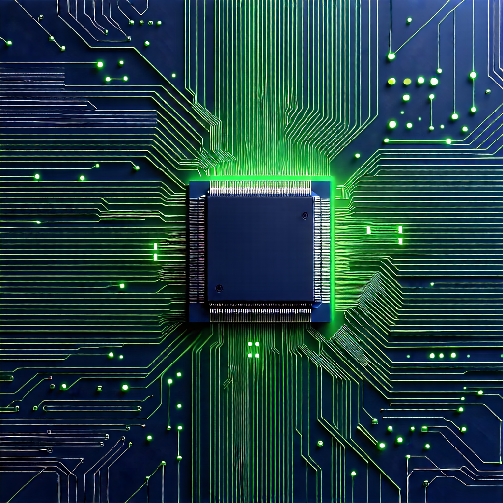 Tech Etching: Microchip with data streams