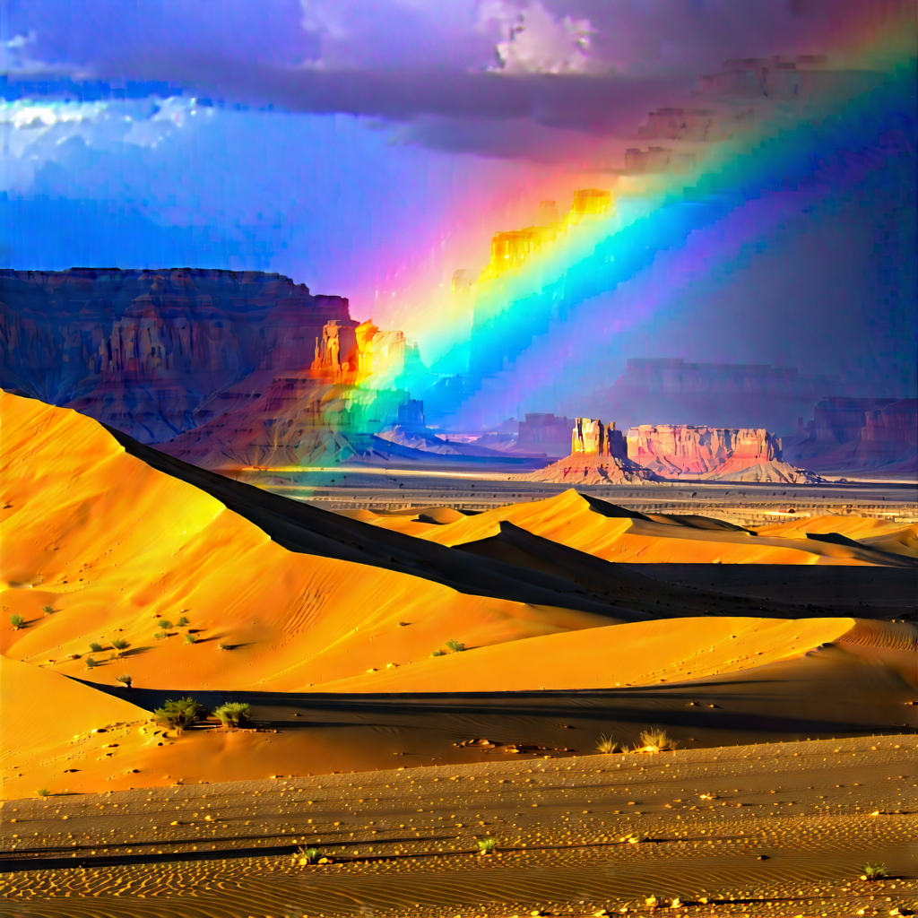 Nature Concept Art: Rainbow Over Desert With Beautiful Rainbow