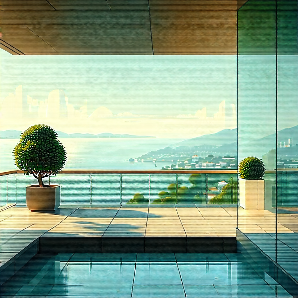 Lifestyle Lithograph: Balcony Garden With Organized Space With Large Potted