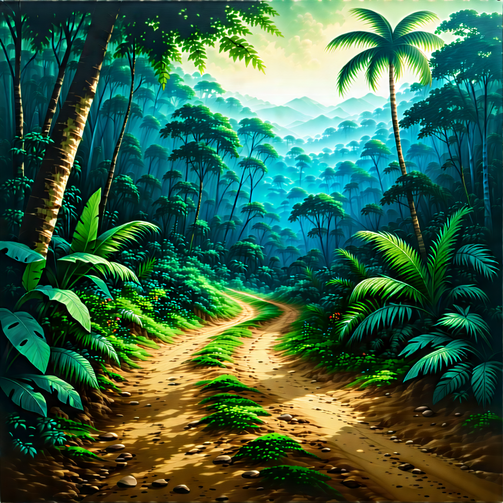 Nature Watercolor Painting: Path Through Tropical Jungle With Image, There