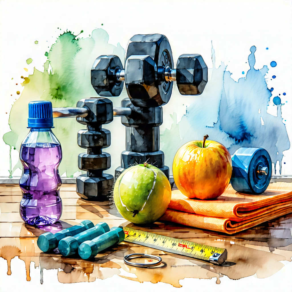 Lifestyle Watercolor Painting: Wellness Scene With Fitness Equipment With Image, There