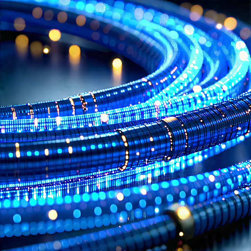 Close-up Of Fiber Optic Cables With Close-up Blue
