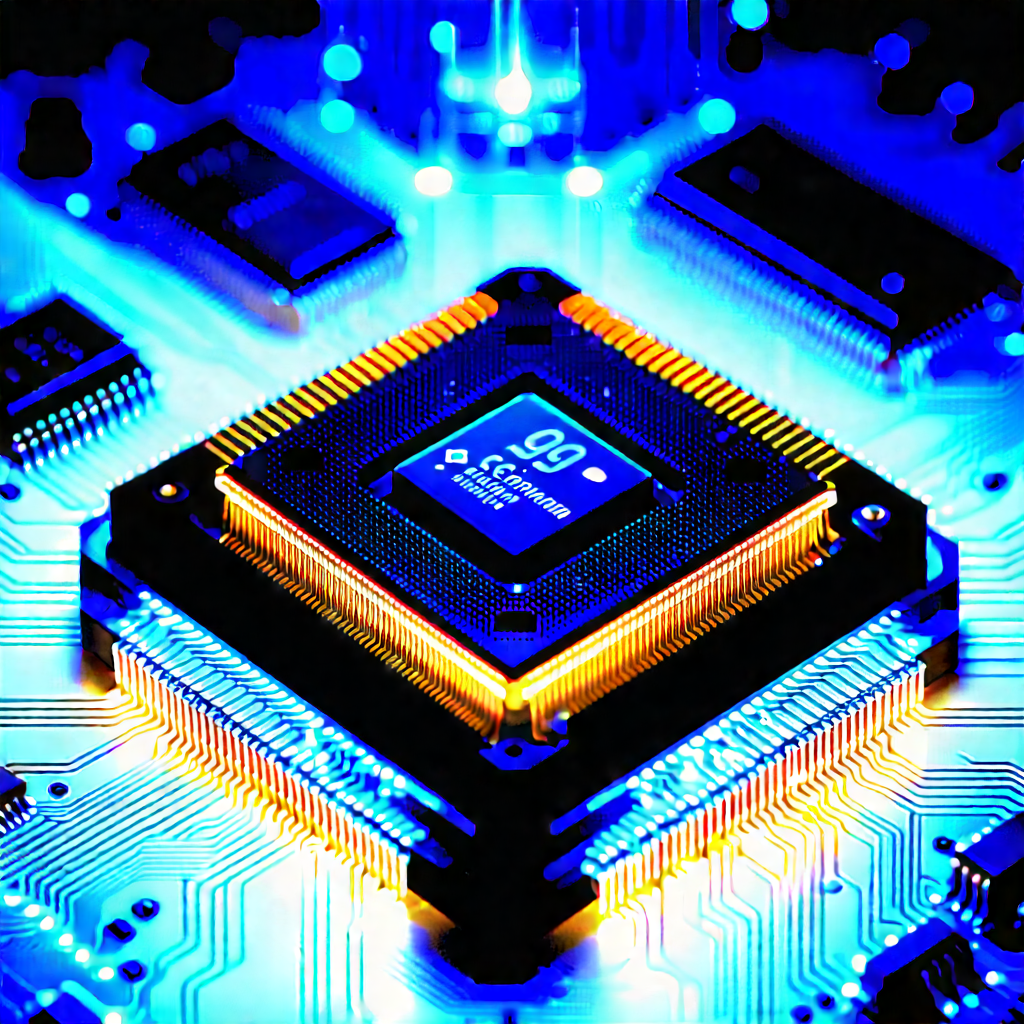 Microchip with blue light glow