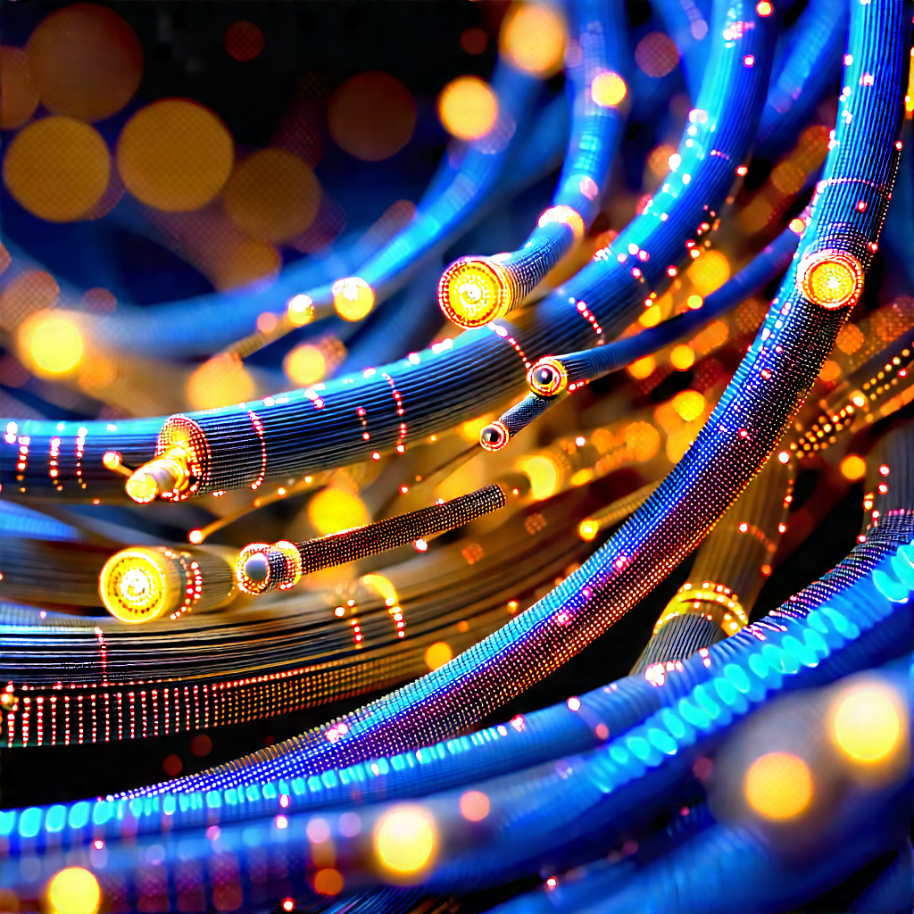Close-up of fiber optic cables