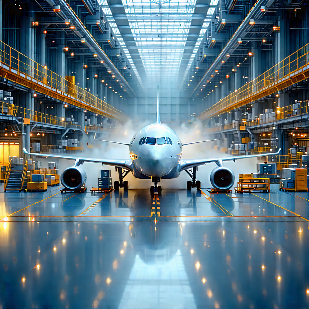 Aerospace Technology In Manufacturing Facility With Large Airplane