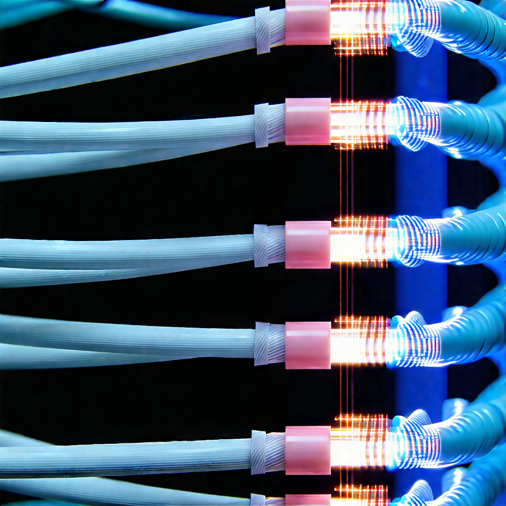 Close-up of fiber optic cables