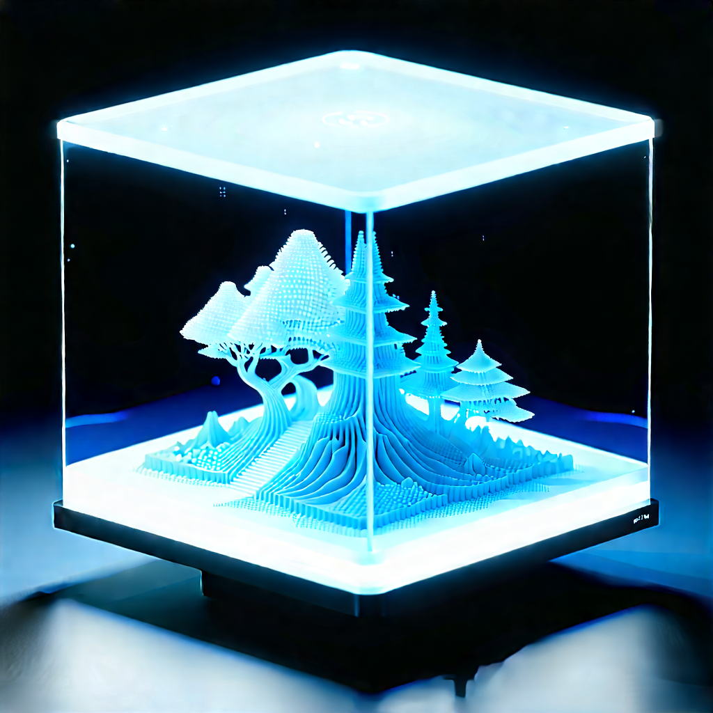 3d Printer With Digital Particles With Blue White