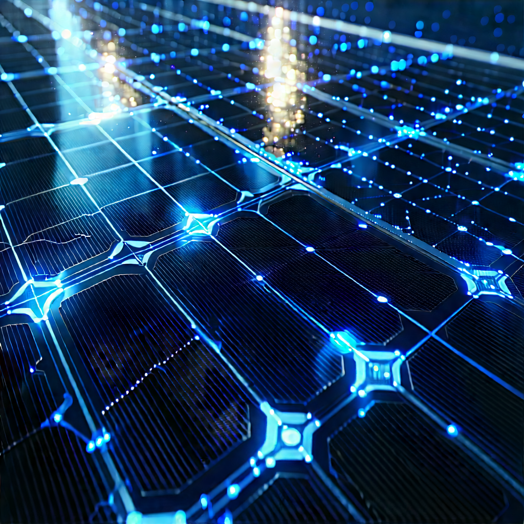 Solar Panel With Data Streams With Blue Solar