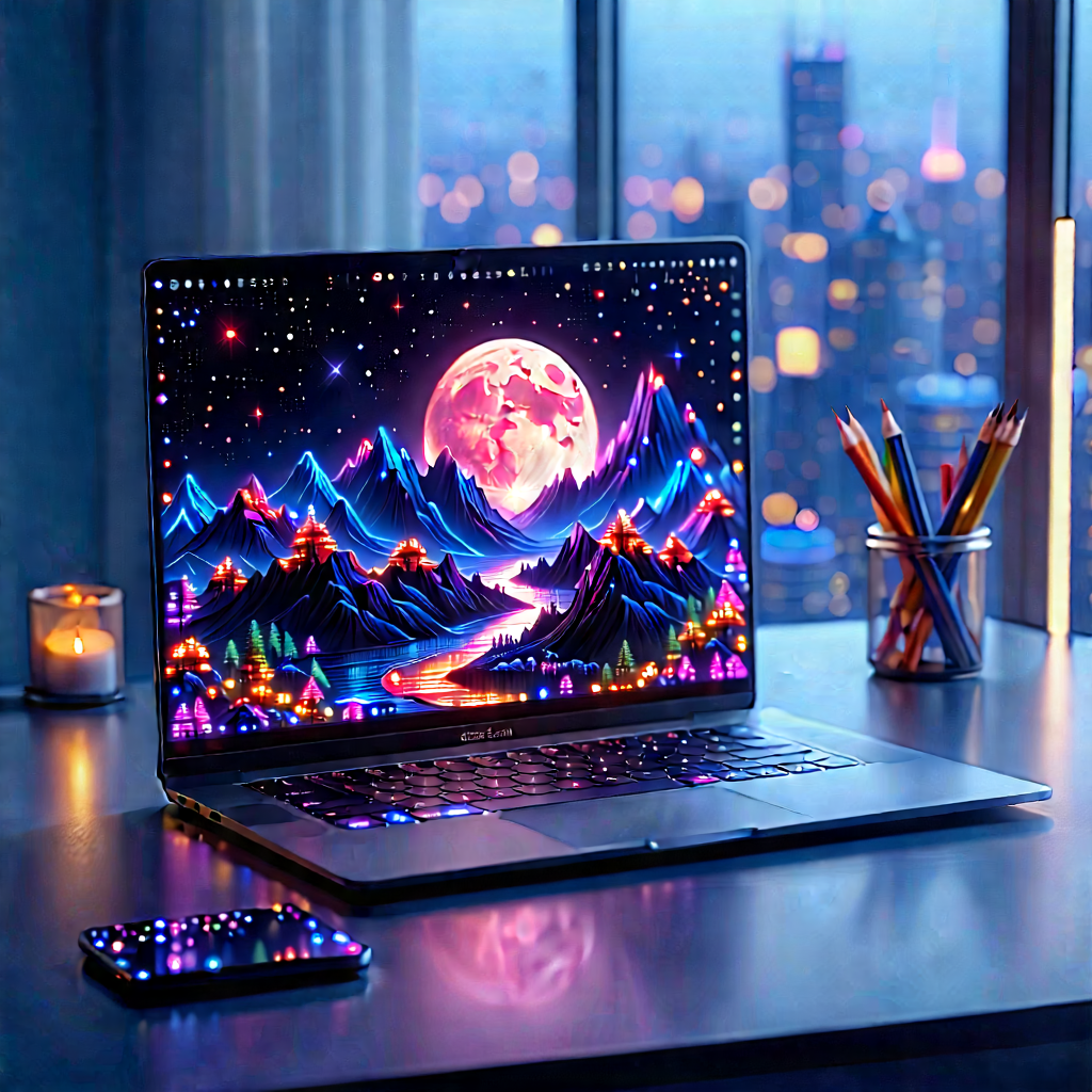 Laptop With Digital Artwork With Laptop Computer