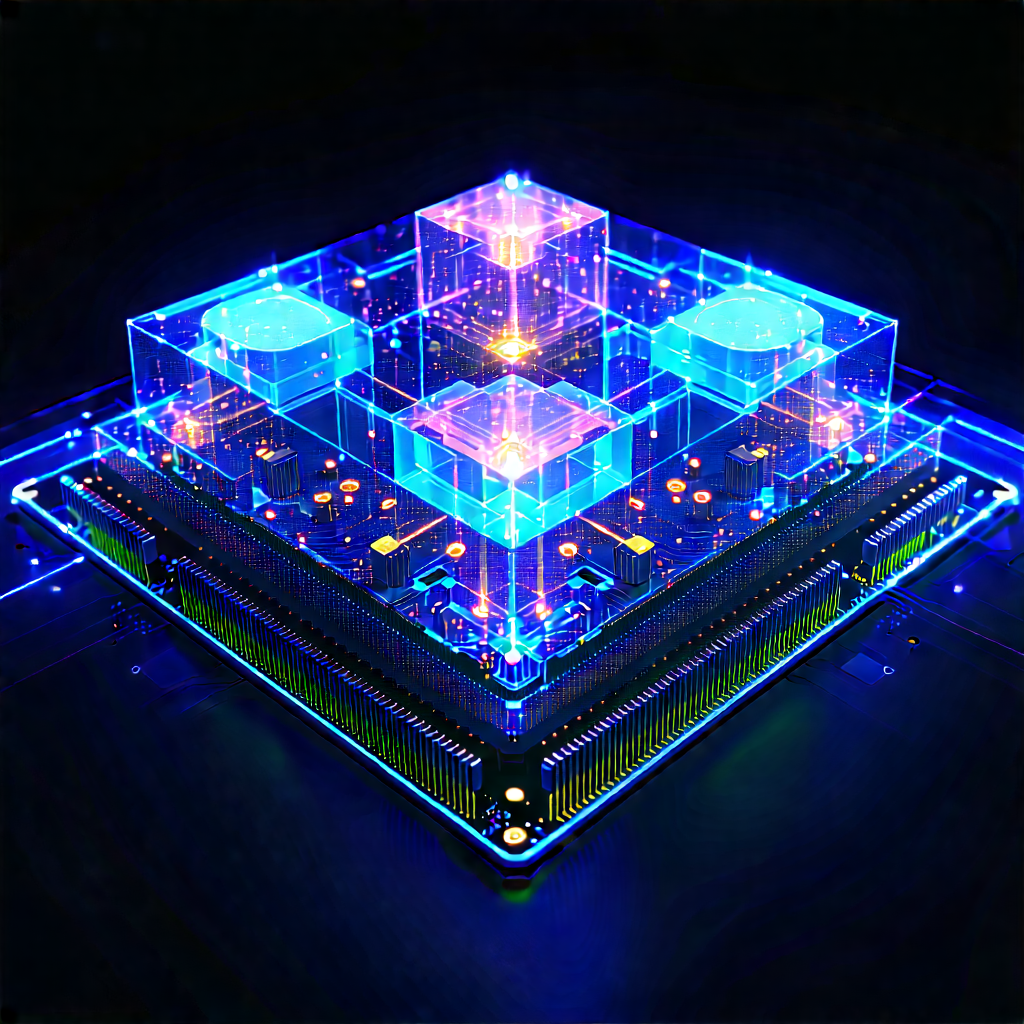Quantum Computer With Holographic Projection With Close-up Computer